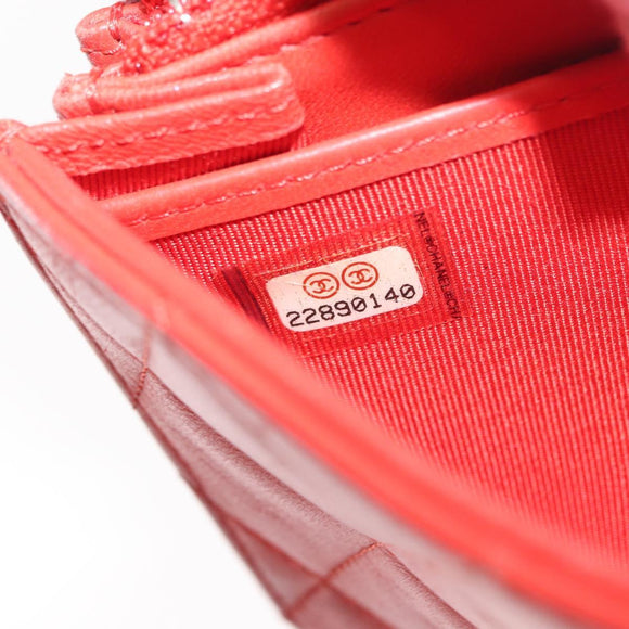 CHANEL Matelasse Long Wallet Lamb Skin Red CC Auth bs32679