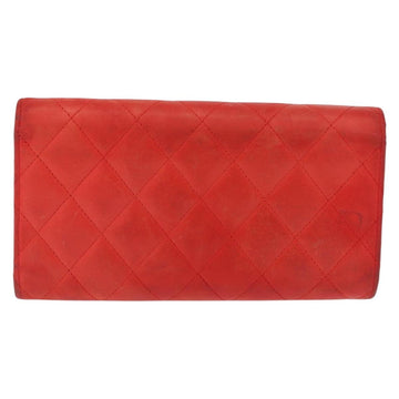 CHANEL Matelasse Long Wallet Lamb Skin Red CC Auth bs32679 - 0