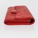 CHANEL Matelasse Long Wallet Lamb Skin Red CC Auth bs32679-3