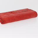 CHANEL Matelasse Long Wallet Lamb Skin Red CC Auth bs32679-5