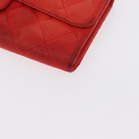 CHANEL Matelasse Long Wallet Lamb Skin Red CC Auth bs32679