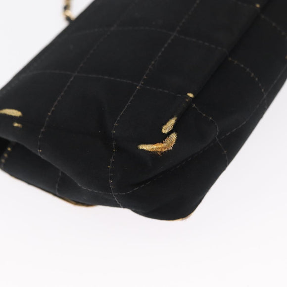 CHANEL Choco Bar Chain Shoulder Bag Satin Black Gold CC Auth bs32680