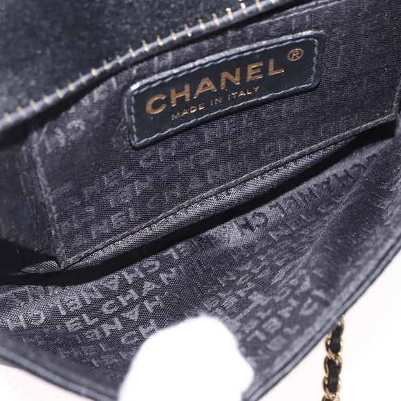 CHANEL Choco Bar Chain Shoulder Bag Satin Black Gold CC Auth bs32680