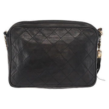 CHANEL Matelasse Shoulder Bag Lamb Skin Black Gold CC Auth bs32682 - 0