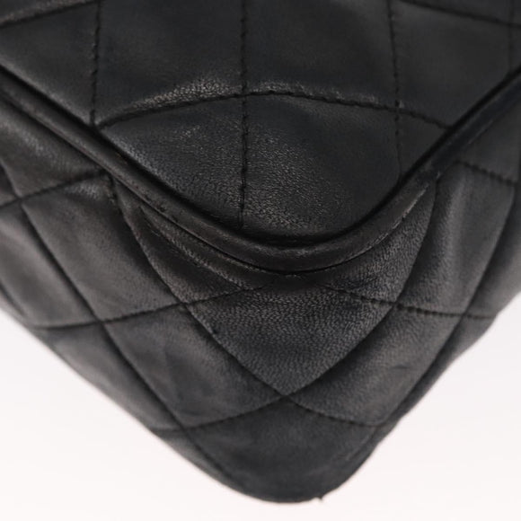 CHANEL Matelasse Shoulder Bag Lamb Skin Black Gold CC Auth bs32685