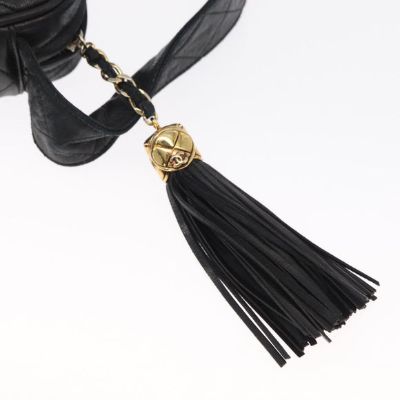 CHANEL Matelasse Shoulder Bag Lamb Skin Black Gold CC Auth bs32685