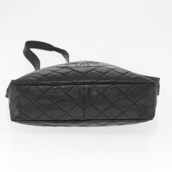 CHANEL Matelasse Shoulder Bag Lamb Skin Black Gold CC Auth bs32685