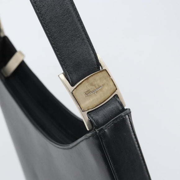 Salvatore Ferragamo Shoulder Bag Leather Black Silver Auth bs32686