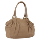 PRADA Hand Bag Leather Beige Gold Auth bs32687-1