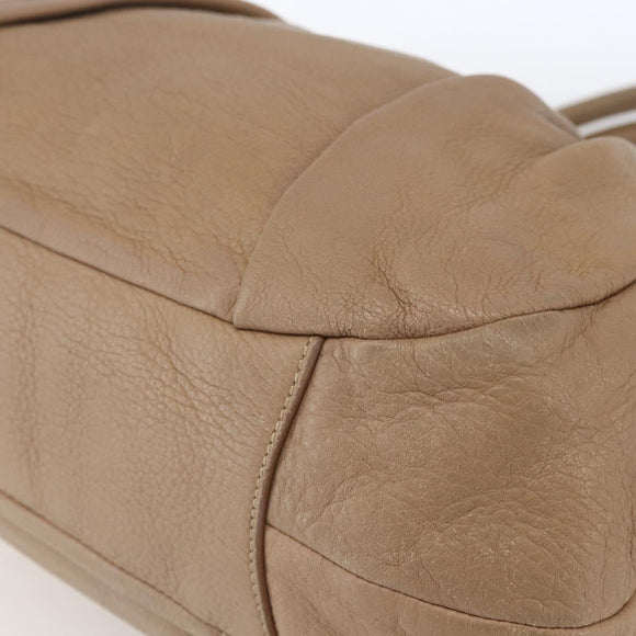PRADA Hand Bag Leather Beige Gold Auth bs32687