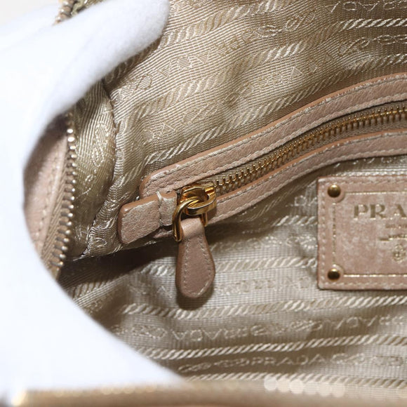 PRADA Hand Bag Leather Beige Gold Auth bs32687
