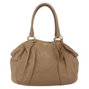PRADA Hand Bag Leather Beige Gold Auth bs32687-13