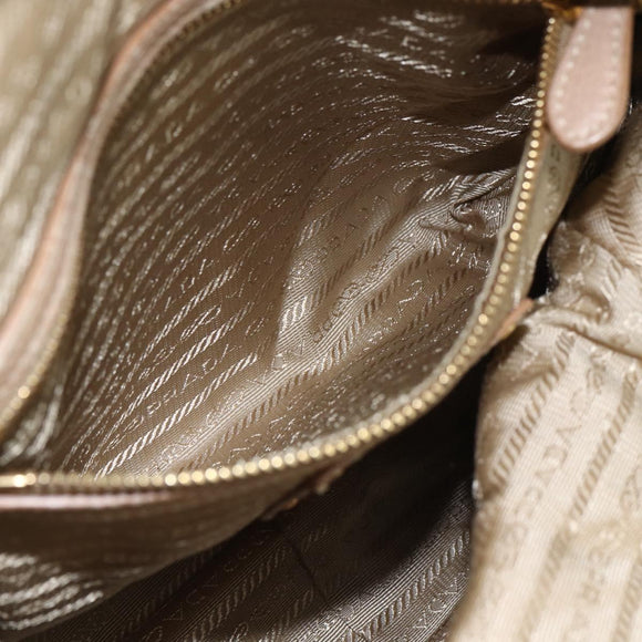 PRADA Hand Bag Leather Beige Gold Auth bs32687