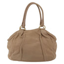 PRADA Hand Bag Leather Beige Gold Auth bs32687-2