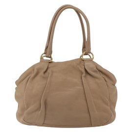 PRADA Hand Bag Leather Beige Gold Auth bs32687 - 0