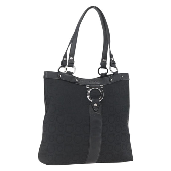 Salvatore Ferragamo Tote Bag Canvas Black Silver Auth bs32688