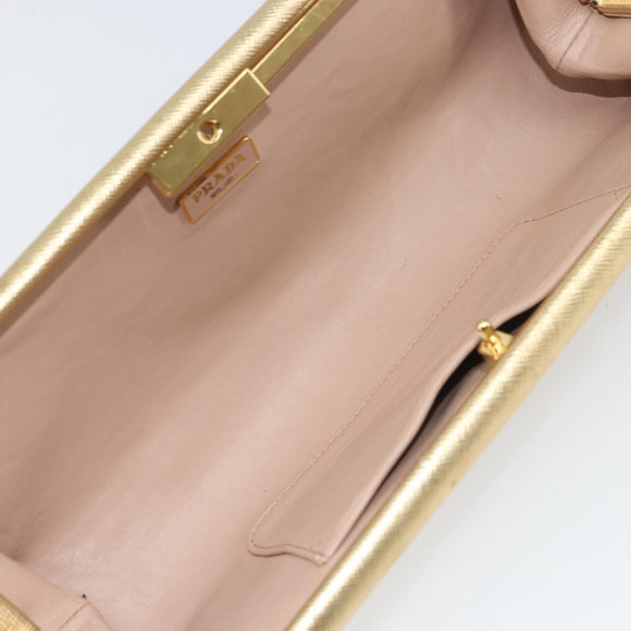 PRADA Clutch Bag Safiano leather Gold Auth bs32689