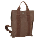 HERMES Her Line Add PM Backpack Canvas Brown Silver Auth bs32697-1