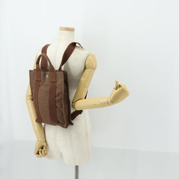HERMES Her Line Add PM Backpack Canvas Brown Silver Auth bs32697