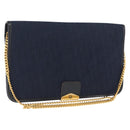 Christian Dior Chain Trotter Canvas Shoulder Bag Navy Gold Auth bs32699-1