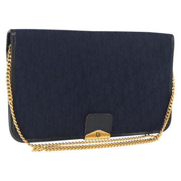 Christian Dior Chain Trotter Canvas Shoulder Bag Navy Gold Auth bs32699