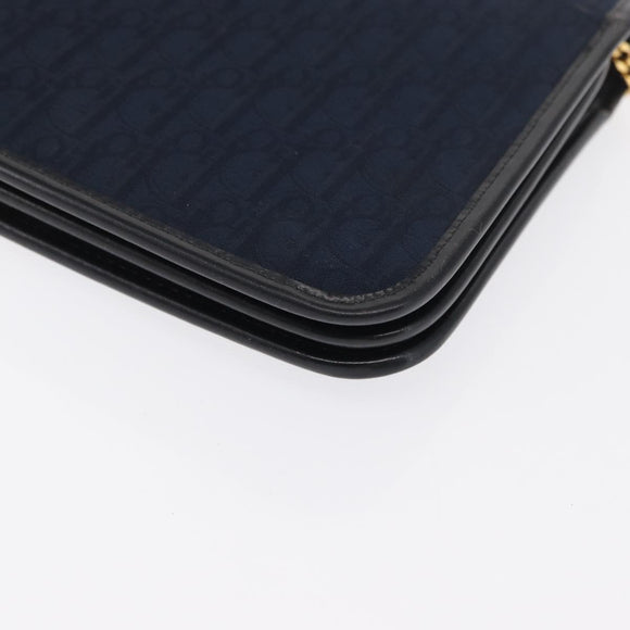 Christian Dior Chain Trotter Canvas Shoulder Bag Navy Gold Auth bs32699