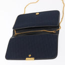 Christian Dior Chain Trotter Canvas Shoulder Bag Navy Gold Auth bs32699-10