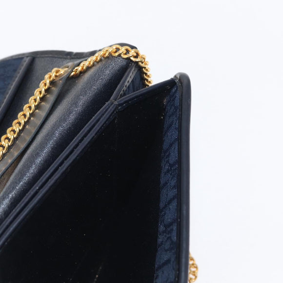 Christian Dior Chain Trotter Canvas Shoulder Bag Navy Gold Auth bs32699