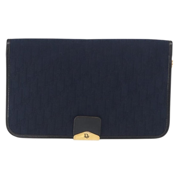 Christian Dior Chain Trotter Canvas Shoulder Bag Navy Gold Auth bs32699