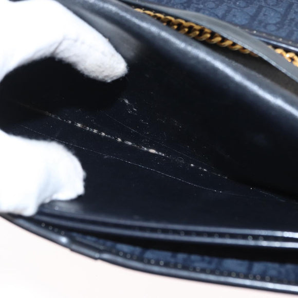 Christian Dior Chain Trotter Canvas Shoulder Bag Navy Gold Auth bs32699