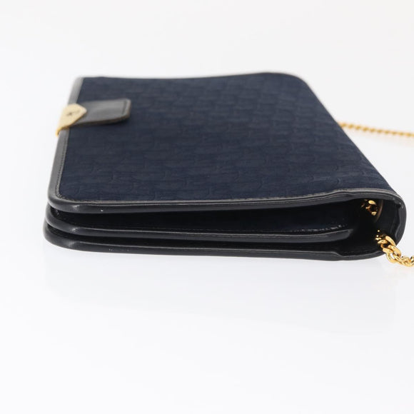 Christian Dior Chain Trotter Canvas Shoulder Bag Navy Gold Auth bs32699
