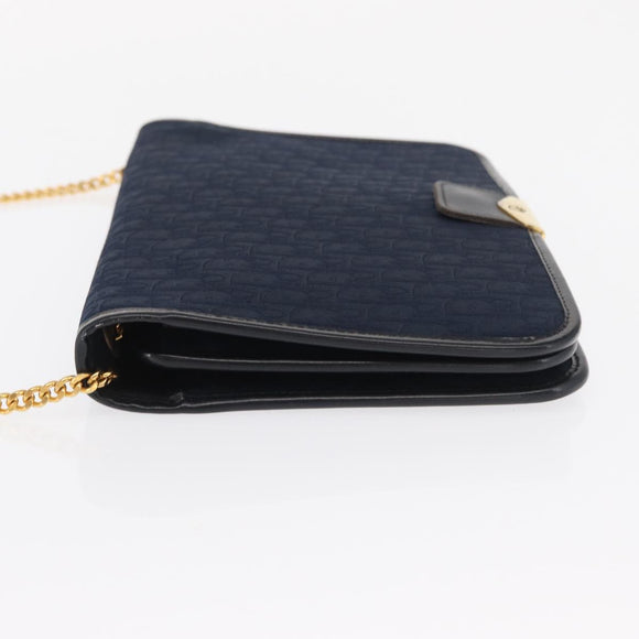 Christian Dior Chain Trotter Canvas Shoulder Bag Navy Gold Auth bs32699