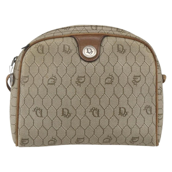 Christian Dior Honeycomb Canvas Shoulder Bag PVC Beige Auth bs32701