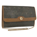 Christian Dior Honeycomb Canvas Chain Bag PVC Black Brown gold Auth bs32702-1