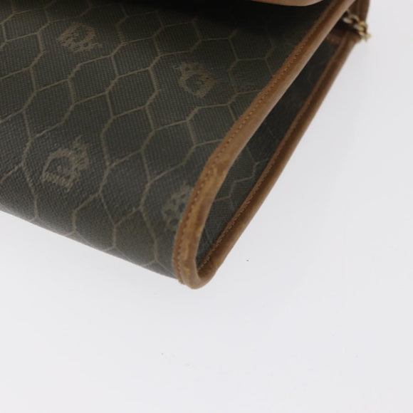 Christian Dior Honeycomb Canvas Chain Bag PVC Black Brown gold Auth bs32702
