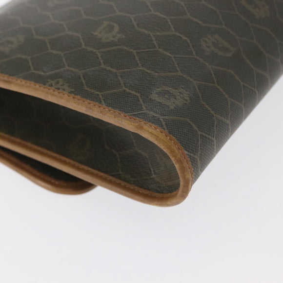 Christian Dior Honeycomb Canvas Chain Bag PVC Black Brown gold Auth bs32702