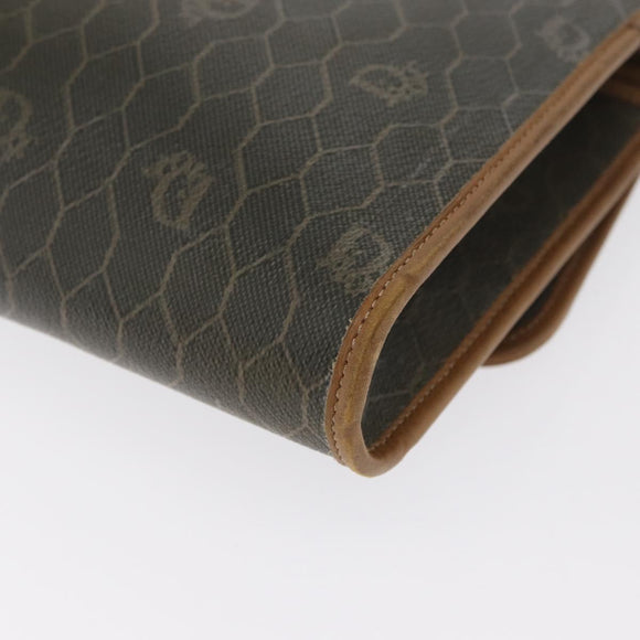 Christian Dior Honeycomb Canvas Chain Bag PVC Black Brown gold Auth bs32702