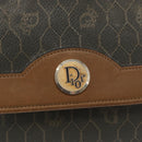 Christian Dior Honeycomb Canvas Chain Bag PVC Black Brown gold Auth bs32702-18