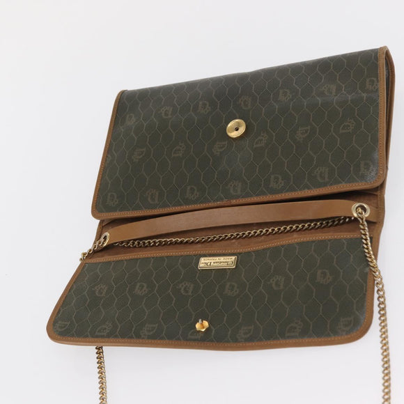 Christian Dior Honeycomb Canvas Chain Bag PVC Black Brown gold Auth bs32702