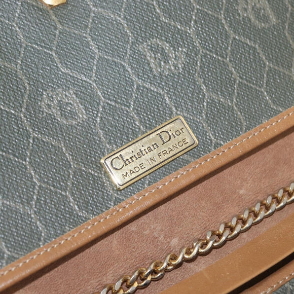 Christian Dior Honeycomb Canvas Chain Bag PVC Black Brown gold Auth bs32702