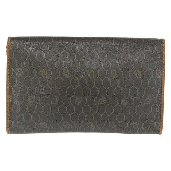 Christian Dior Honeycomb Canvas Chain Bag PVC Black Brown gold Auth bs32702