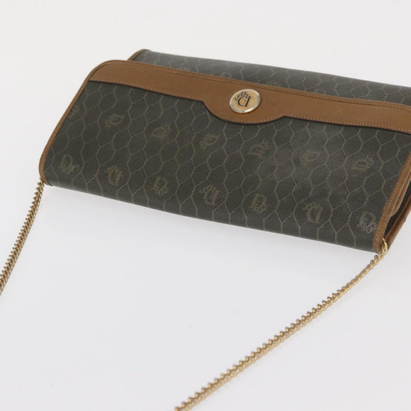 Christian Dior Honeycomb Canvas Chain Bag PVC Black Brown gold Auth bs32702