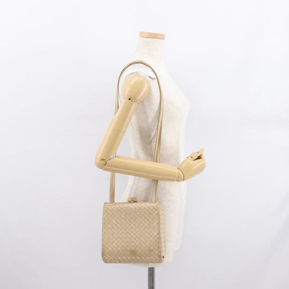 BOTTEGA VENETA INTRECCIATO Shoulder Bag Leather Beige Gold Auth bs32703