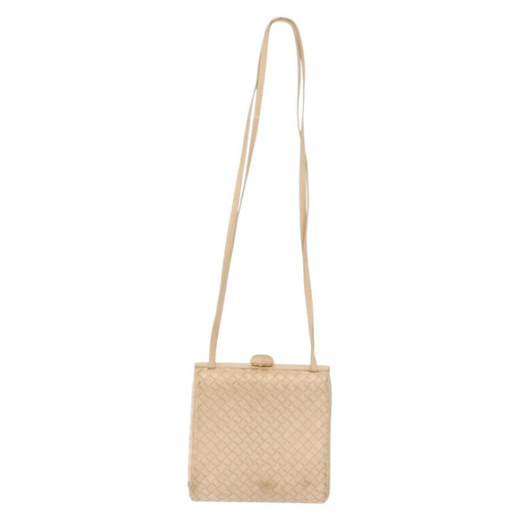 BOTTEGA VENETA INTRECCIATO Shoulder Bag Leather Beige Gold Auth bs32703