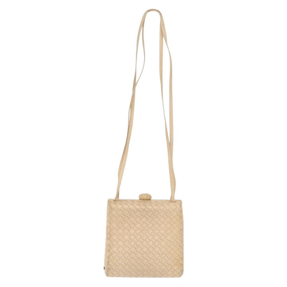 BOTTEGA VENETA INTRECCIATO Shoulder Bag Leather Beige Gold Auth bs32703