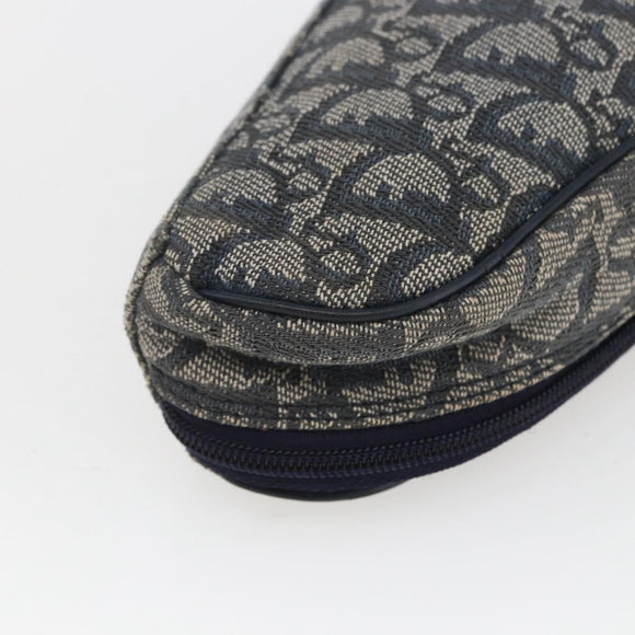 Christian Dior Trotter Canvas Saddle Pouch Navy Gold Auth bs32705