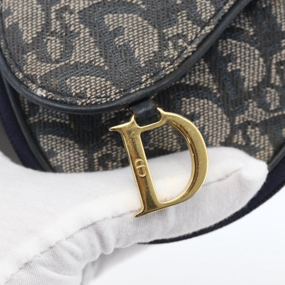 Christian Dior Trotter Canvas Saddle Pouch Navy Gold Auth bs32705
