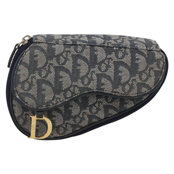 Christian Dior Trotter Canvas Saddle Pouch Navy Gold Auth bs32705