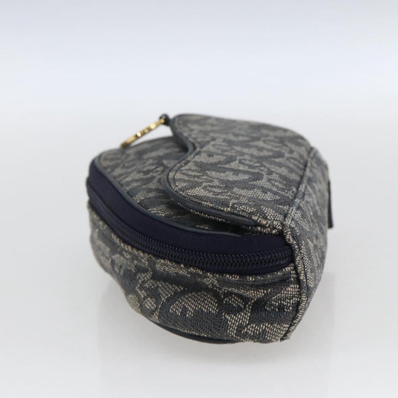 Christian Dior Trotter Canvas Saddle Pouch Navy Gold Auth bs32705