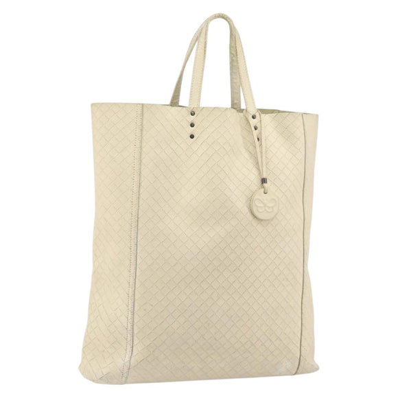 BOTTEGA VENETA INTRECCIATO Hand Bag Leather Cream Auth bs32707